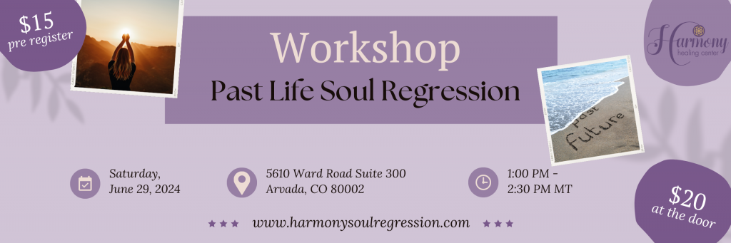 Banner adverticing a Past Life Regression workshop.  Saturday June 29